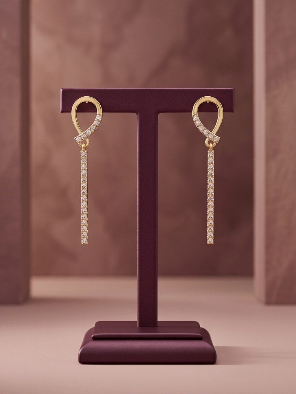 Sparkling CZ Dangle Earrings in Gold Tone | Modern Elegant Style